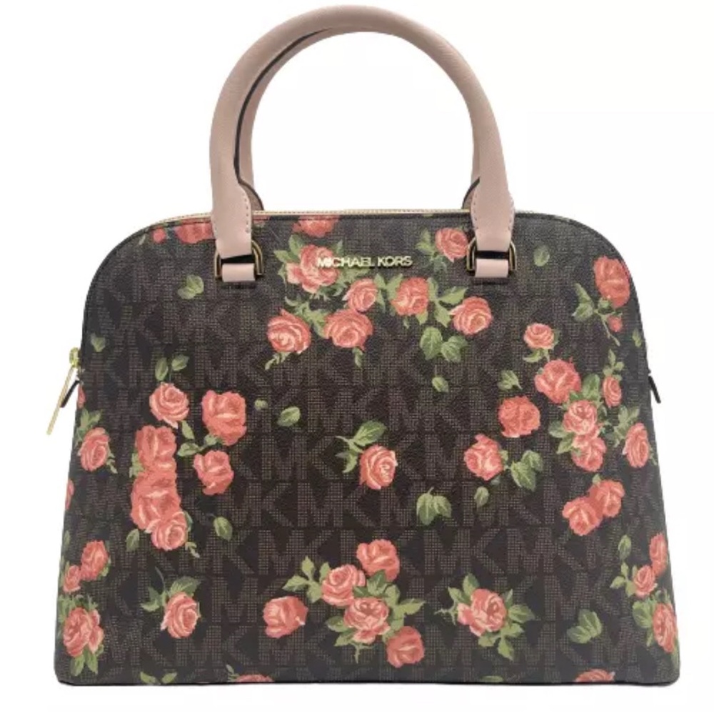 Michael Michael Kors  Rare Cindy Brown Multi Lg Dome With Roses  Print NWOT - Picture 3 of 12